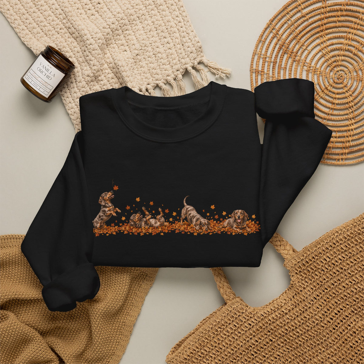 Dachshund Playing in Leaves Fall Sweatshirt