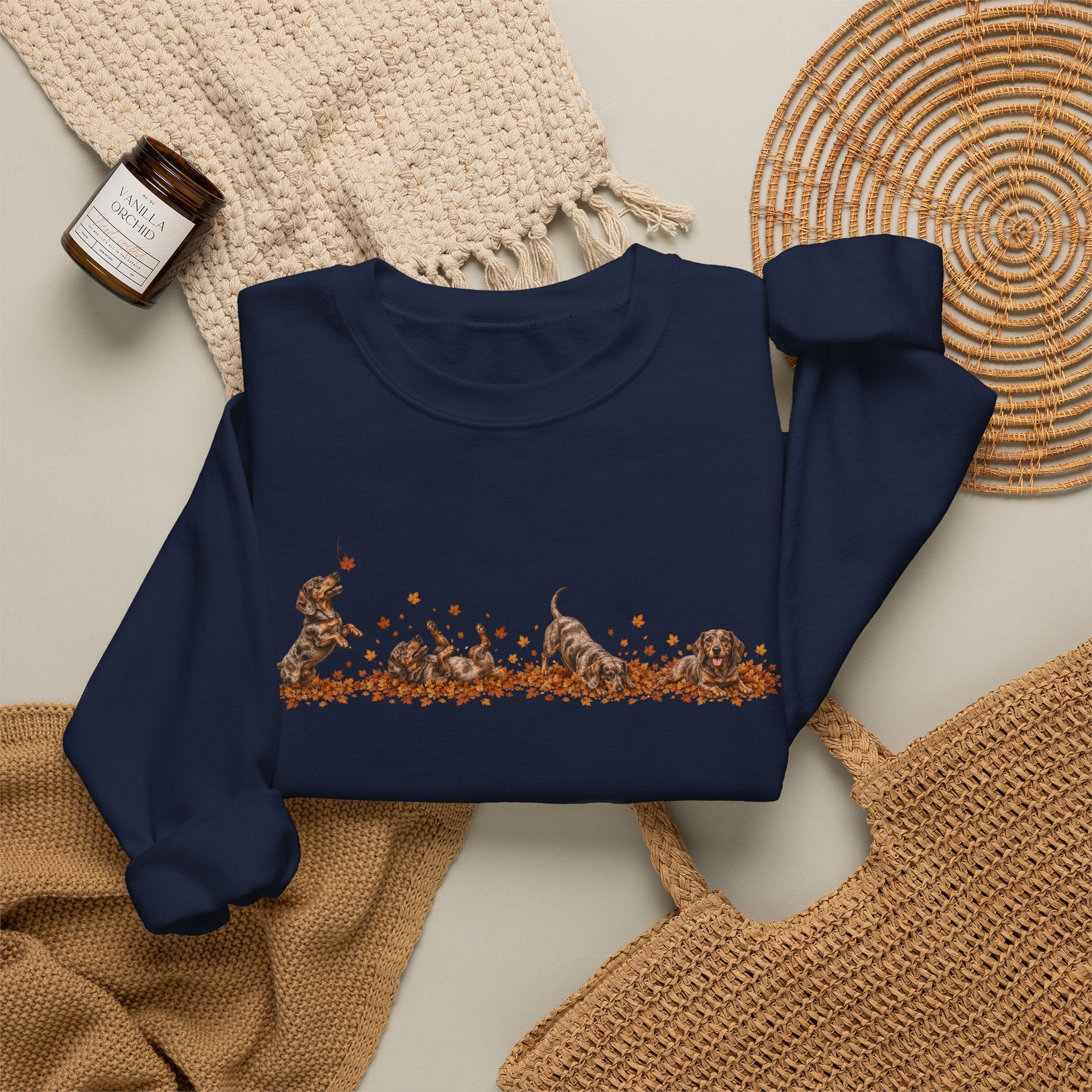 Dachshund Playing in Leaves Fall Sweatshirt