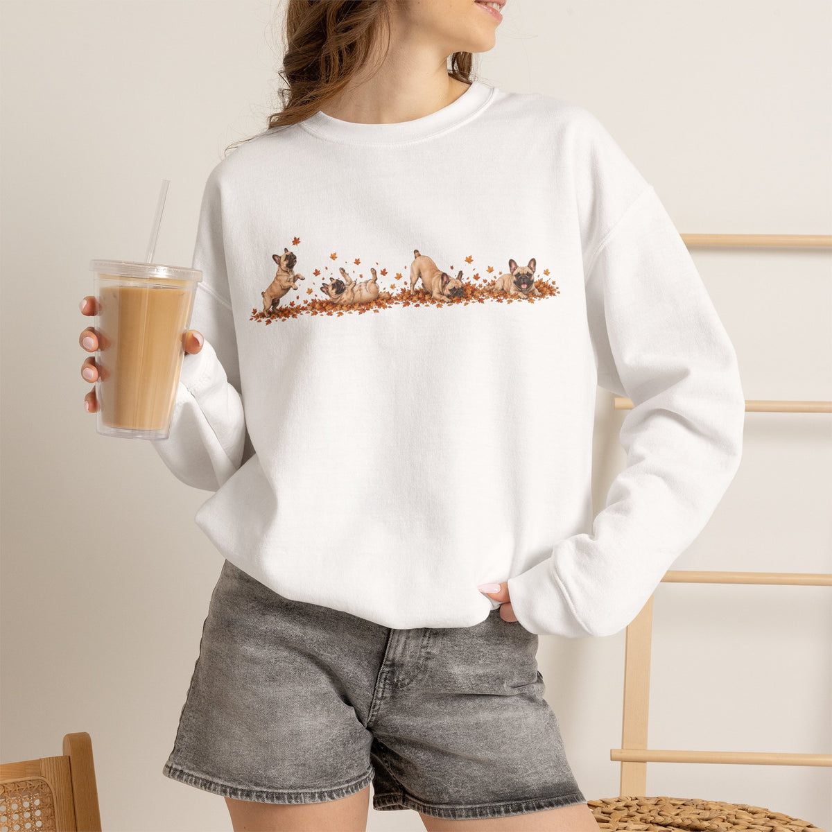 French Bulldog Playing in Leaves Fall Sweatshirt