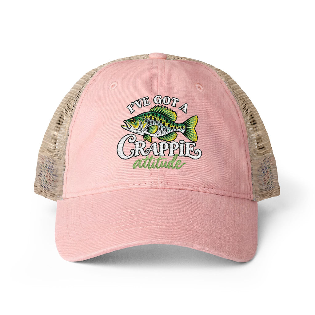 Women’s Embroidered Fishing Hat – Crappie Attitude High Ponytail Trucker Hat