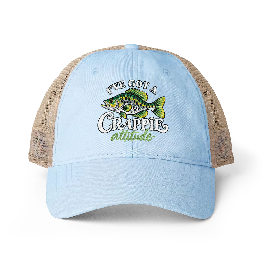 Women’s Embroidered Fishing Hat – Crappie Attitude High Ponytail Trucker Hat