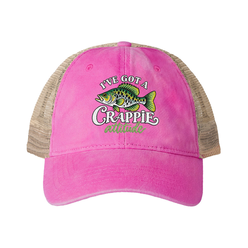 Women’s Embroidered Fishing Hat – Crappie Attitude High Ponytail Trucker Hat