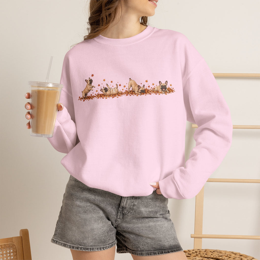 French Bulldog Playing in Leaves Fall Sweatshirt