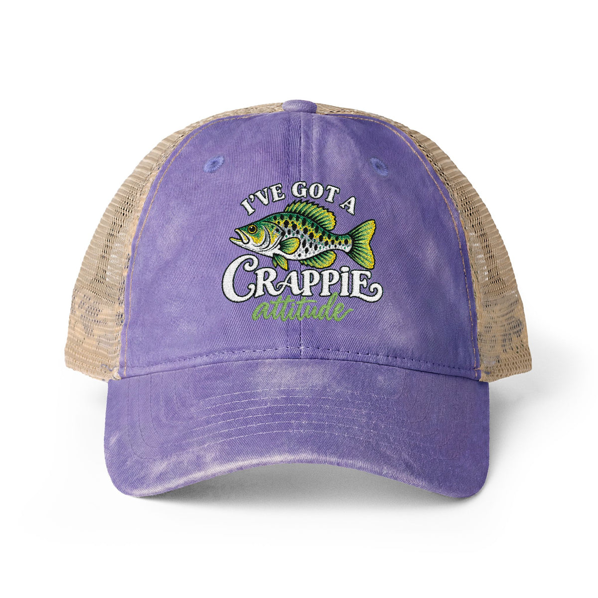 Women’s Embroidered Fishing Hat – Crappie Attitude High Ponytail Trucker Hat