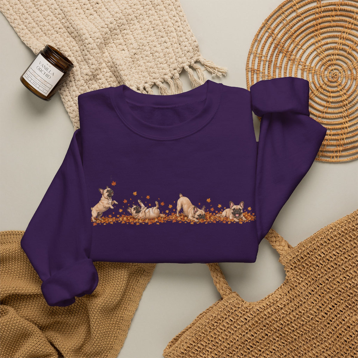 French Bulldog Playing in Leaves Fall Sweatshirt