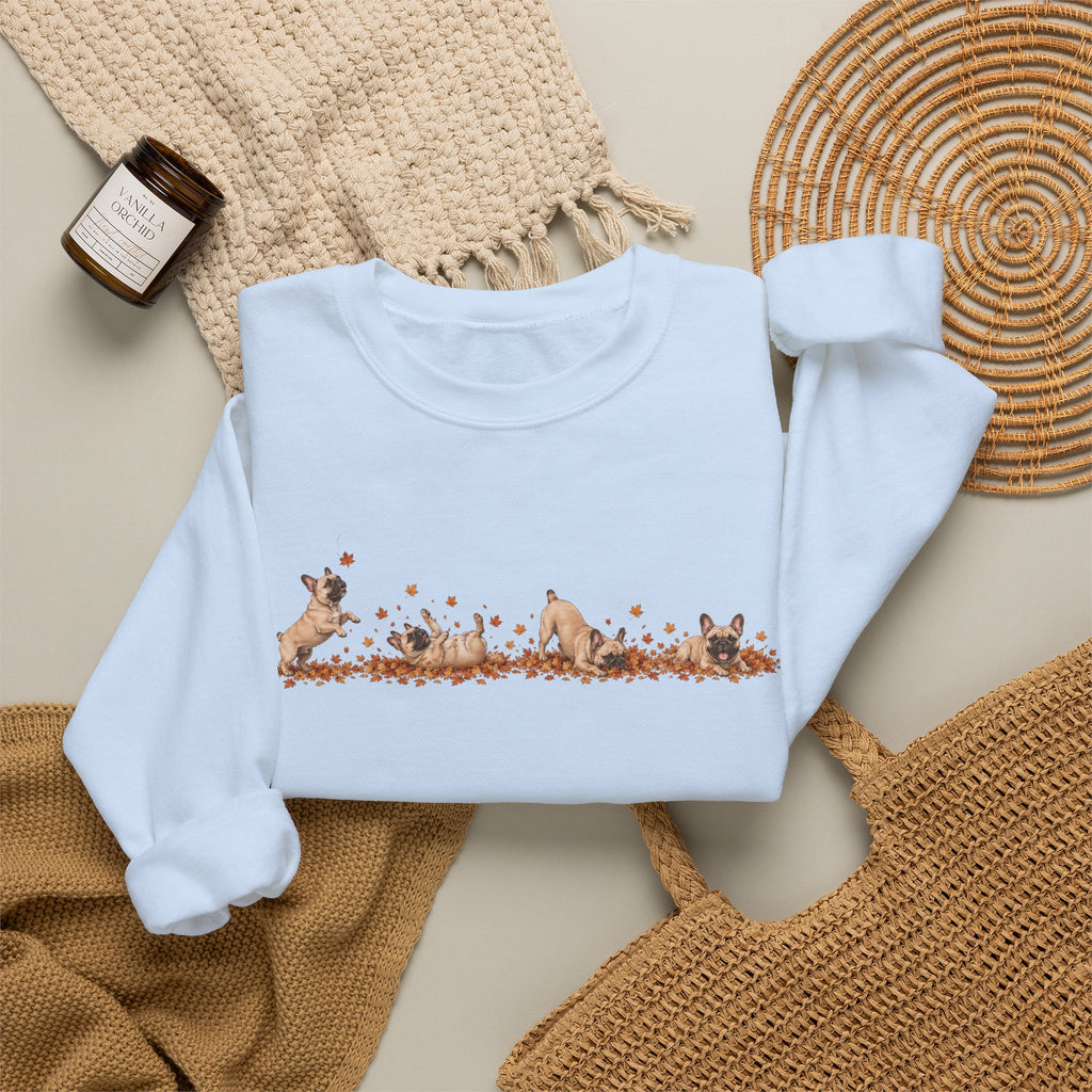 French Bulldog Playing in Leaves Fall Sweatshirt