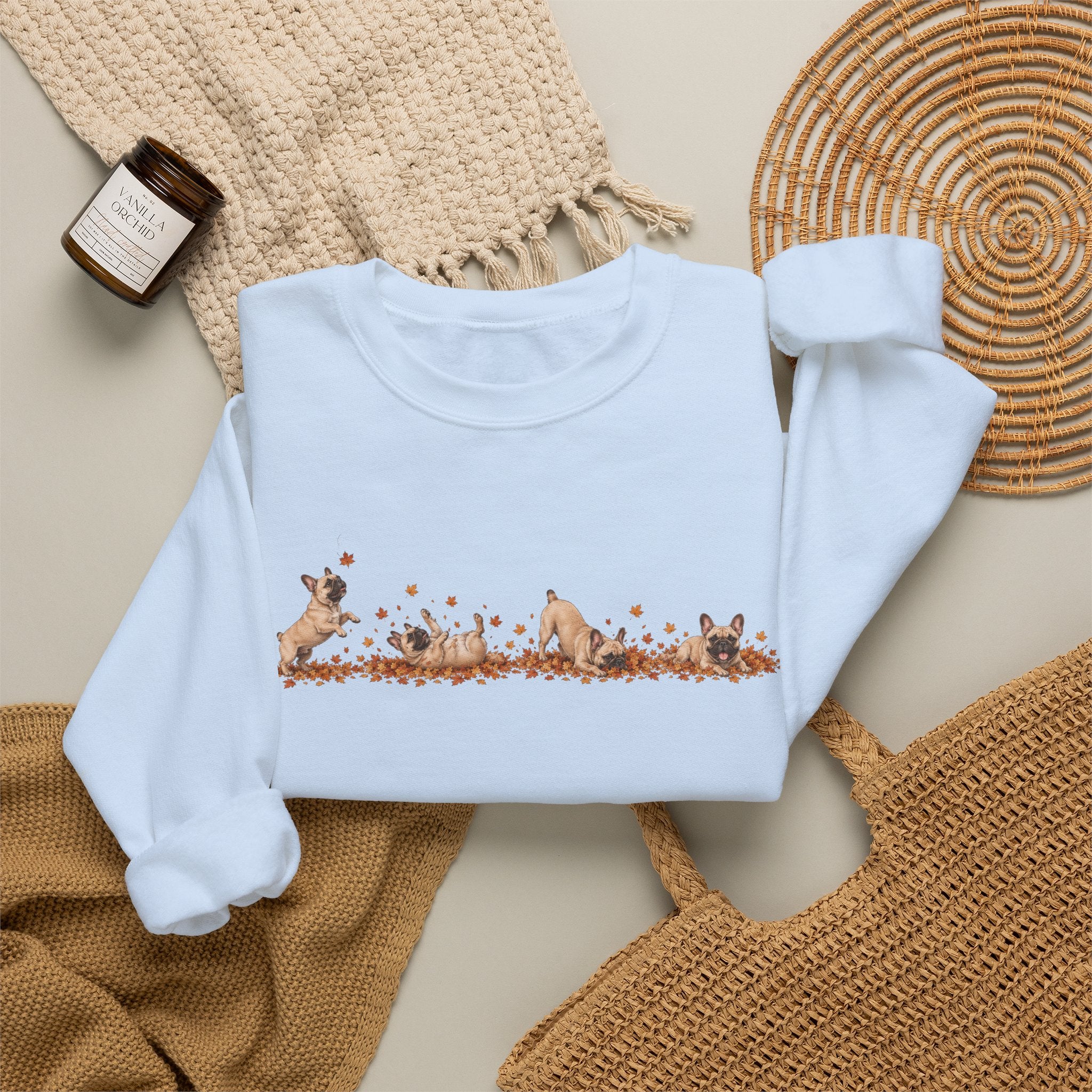 French Bulldog Playing in Leaves Fall Sweatshirt