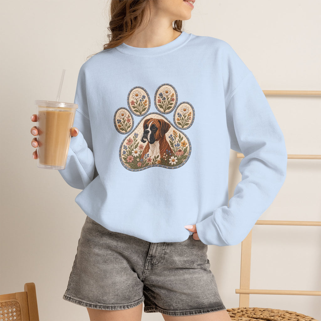 Boxer Dog Floral Paw Print Sweatshirt