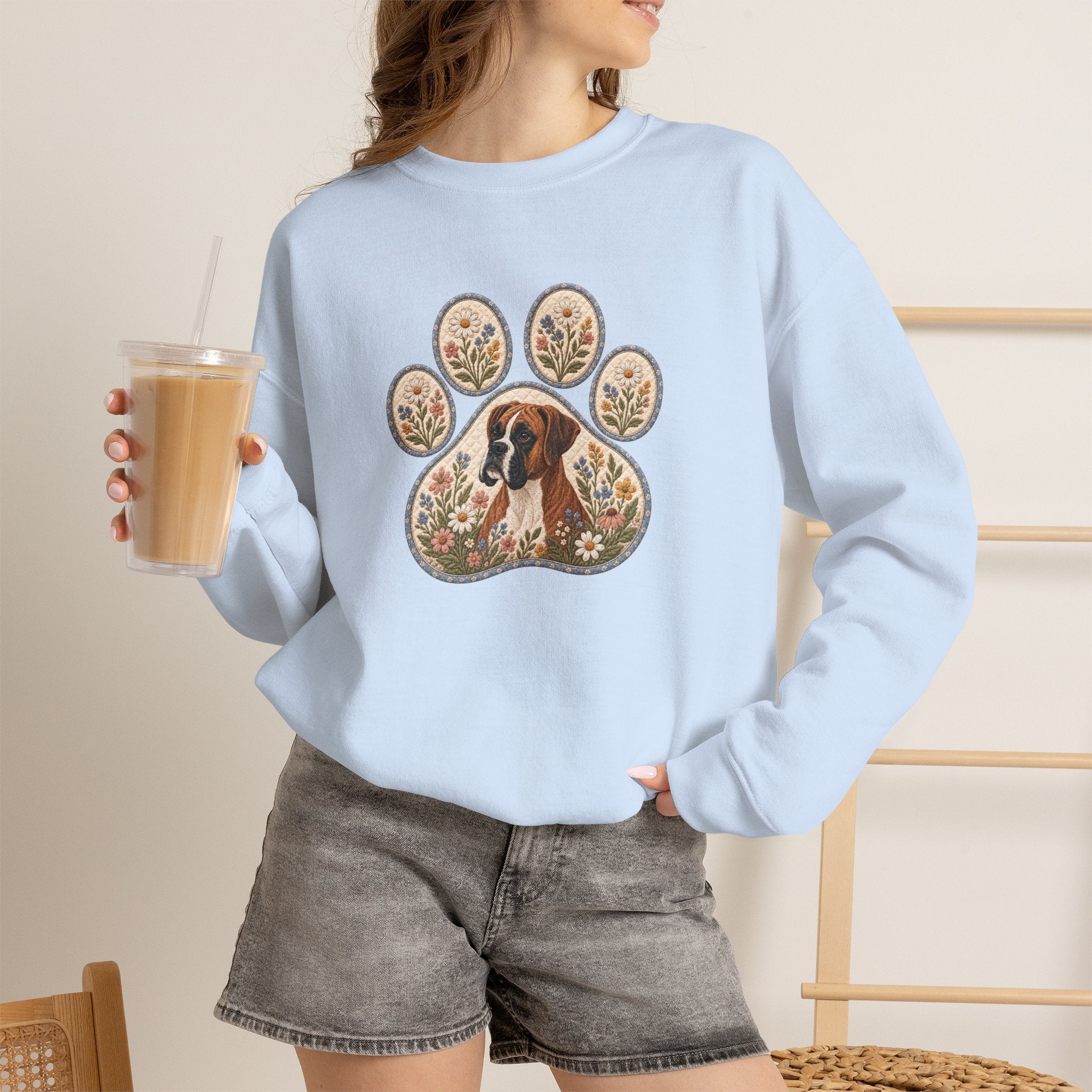 Boxer Dog Floral Paw Print Sweatshirt