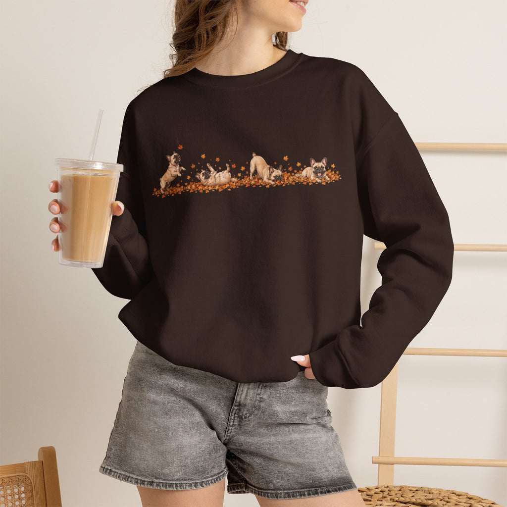 French Bulldog Playing in Leaves Fall Sweatshirt