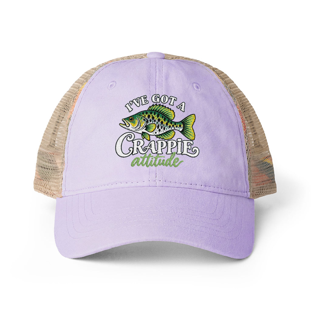 Women’s Embroidered Fishing Hat – Crappie Attitude High Ponytail Trucker Hat
