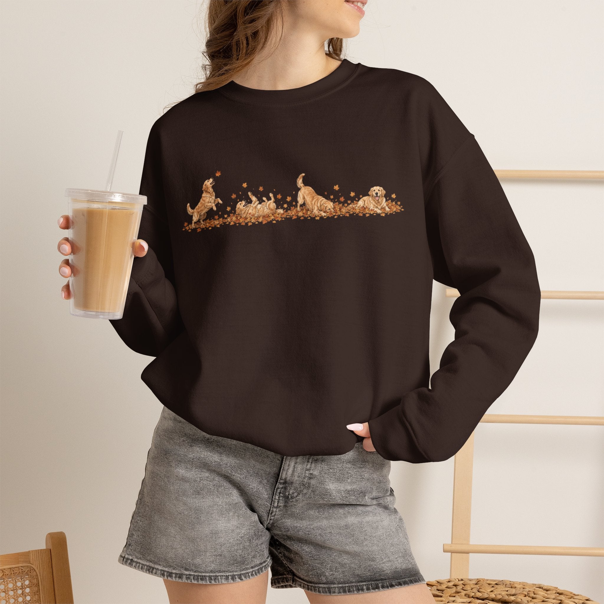 Golden Retriever Playing in Leaves Fall Sweatshirt