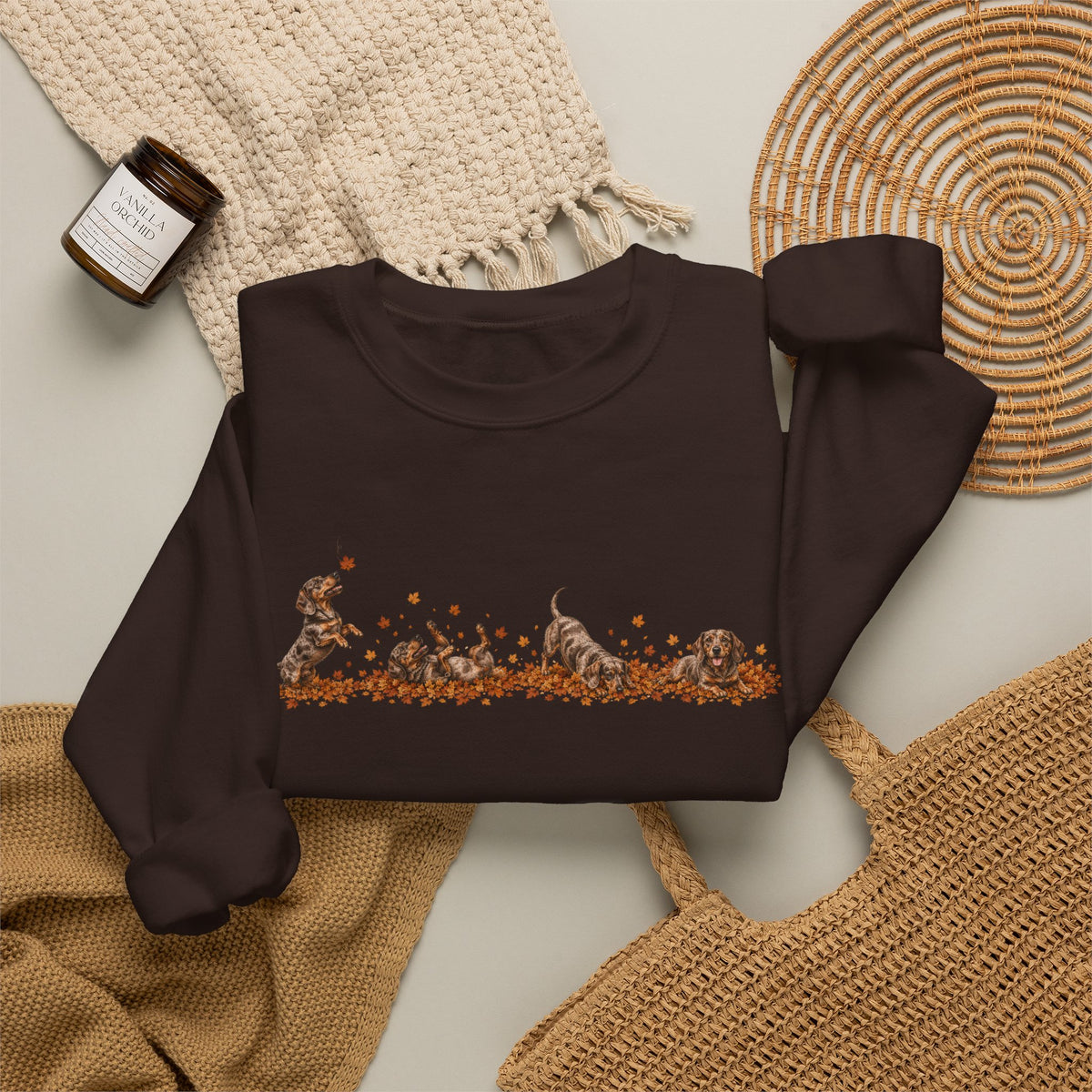 Dachshund Playing in Leaves Fall Sweatshirt