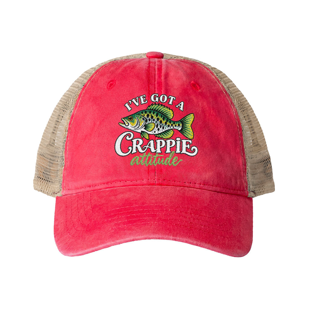 Women’s Embroidered Fishing Hat – Crappie Attitude High Ponytail Trucker Hat